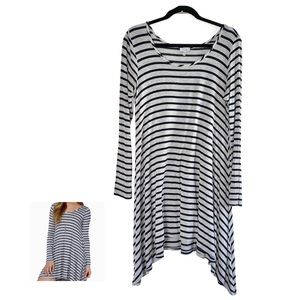 Tobi Navy Gray Stripe Long Sleeve Oversized Comfortable Casual Tunic Top Medium